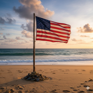 american flag on beach