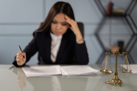 lawyer looks over paperwork