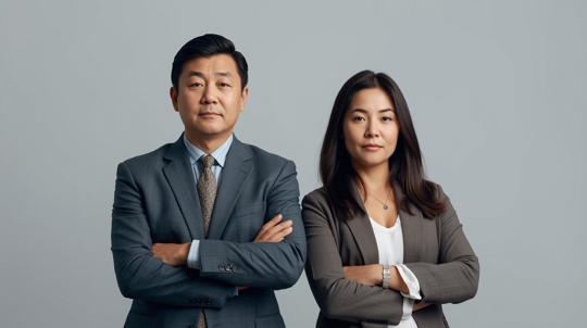 man and woman standing with arms crossed