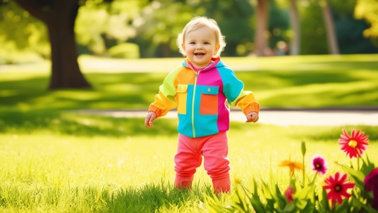 Baby Standing on Grass Smiling